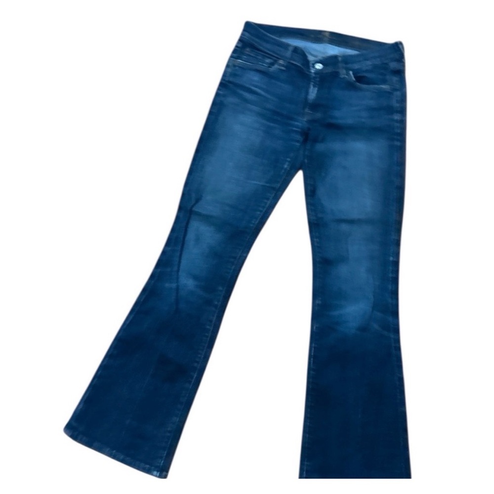 7 for all Mankind Women's Dark Indigo Blue Flip-Flop Flare Jeans